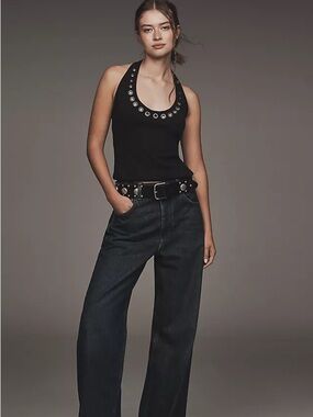 Anthropologie Pilcro Black Grommet Ribbed Halter - XS